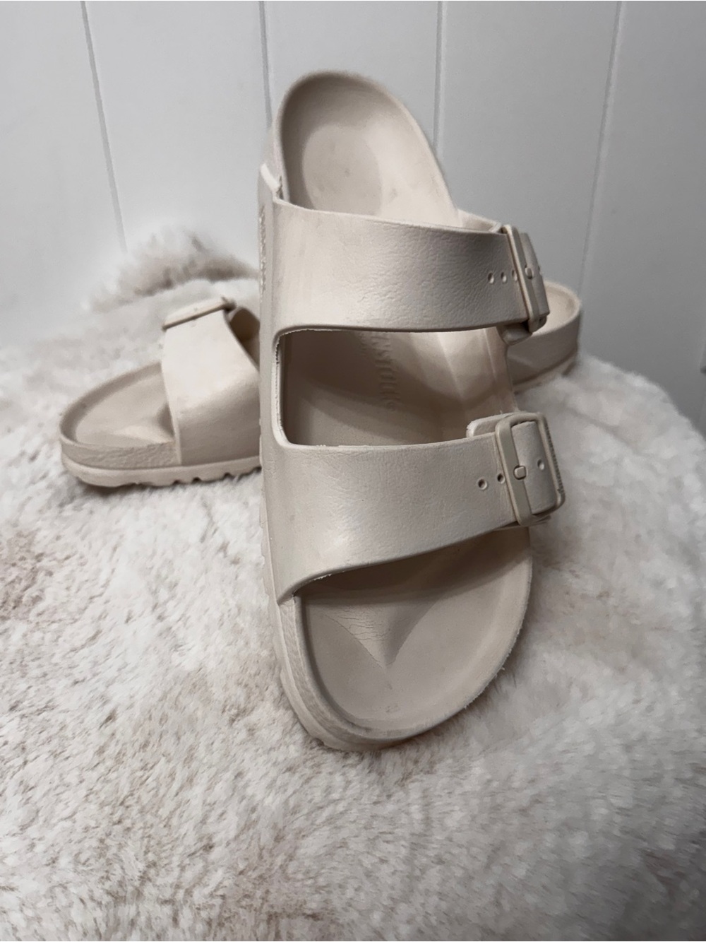 Birkenstock Women’s Cream Double Strap Slide Sandals